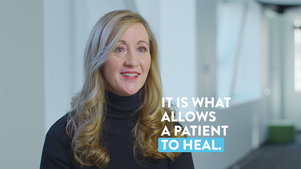 A frame of Amie Heap discussing nutrition with the caption "it is what allows a patient to heal."