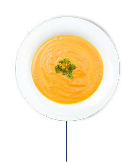 This high protein meal plan includes a puree of carrot soup    