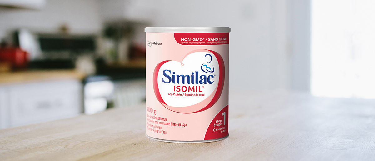 Similac® Isomil® Step 1 non-GMO baby formula in a 800g powder can