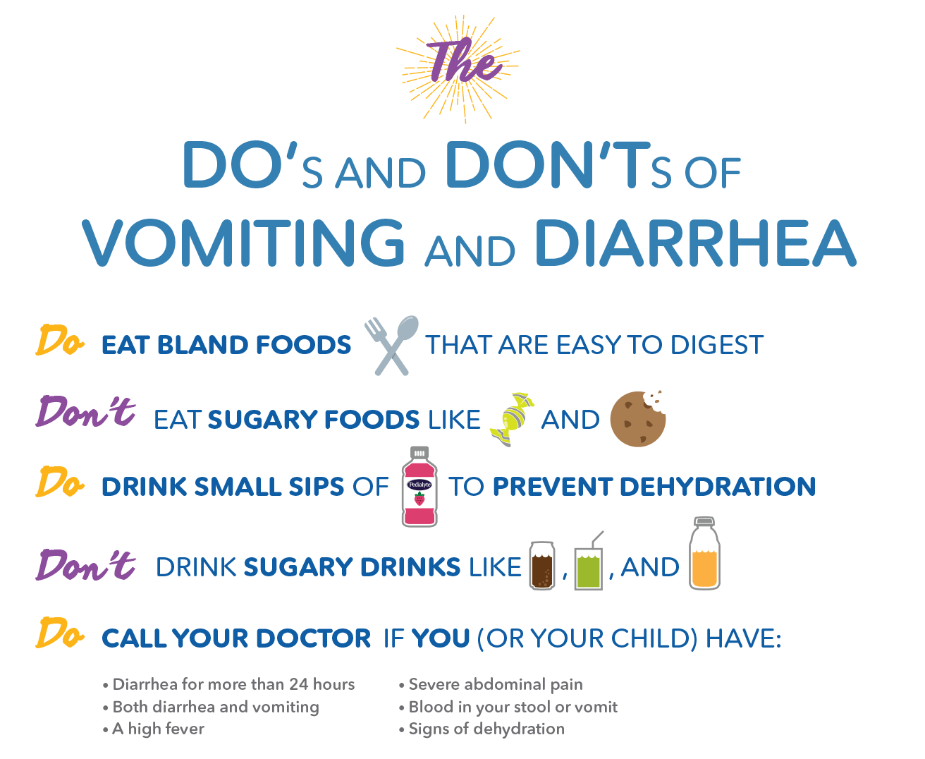 The do's and don'ts of vomiting and diarrhea, Pedialyte® can help