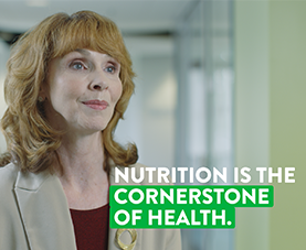 A frame of Rachel Buck discussing nutrition with the caption "nutrition is the cornerstone of health.