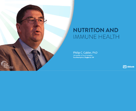 A slide shows Phillip Calder and introduces his presentation called Nutrition and Immune Health. 