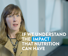 A frame of Alison Steiber discussing nutrition with the caption "if we understand the impact that nutrition can have."