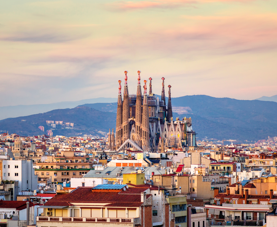A sunny, skyline view of Barcelona, Spain