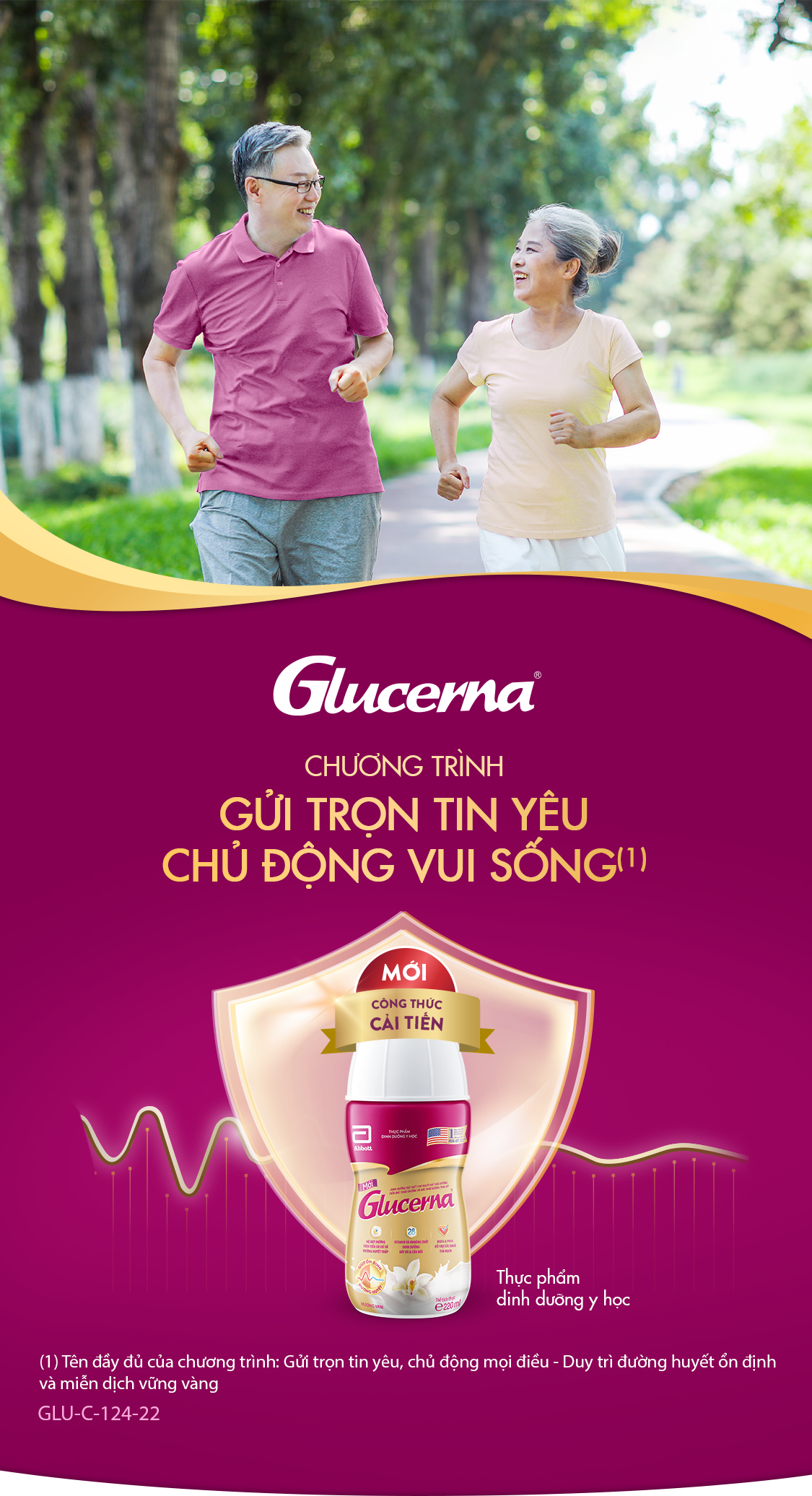 Sản phẩm Glucerna hương vani và 1 ly dinh dưỡng chuyên biệt Glucerna