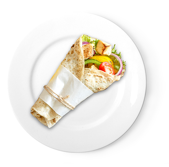 This wrap contains grilled chicken breast and grilled bell peppers