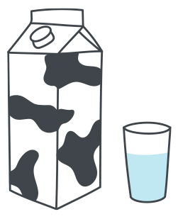 Glass of milk next to a carton of milk
