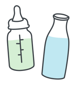 A baby bottle and a glass of water