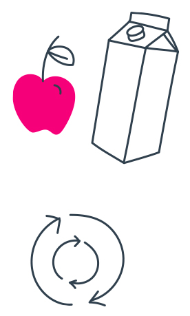 An apple next to a carton of milk