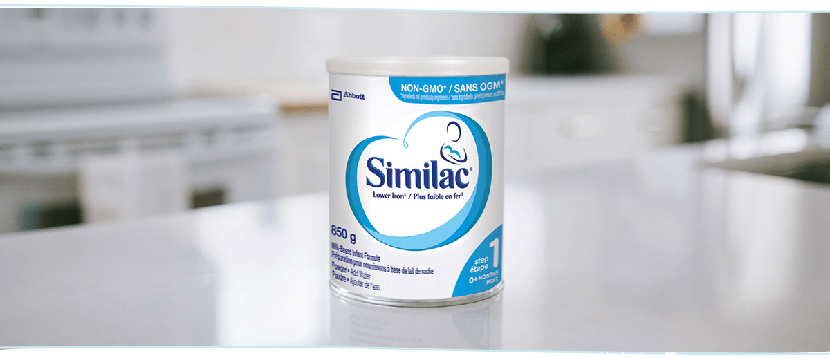Similac® Lower Iron baby formula available in a 850g powder can