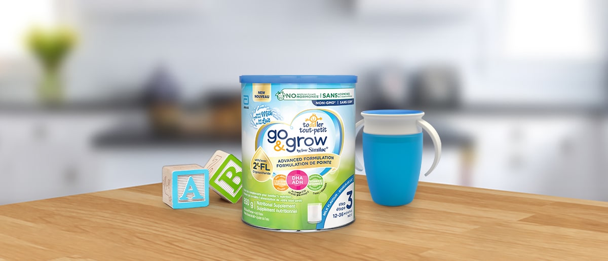 Go & Grow by Similac™ Step 3 product sitting on a kitchen counter