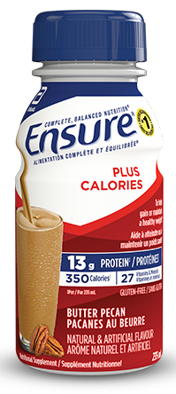 Ensure® Plus Calories Butter Pecan flavour calorically-dense drinks to help weight gain