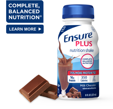 8 oz Ready-To-Drink Ensure® Plus Milk Chocolate Protein Shake Bottle