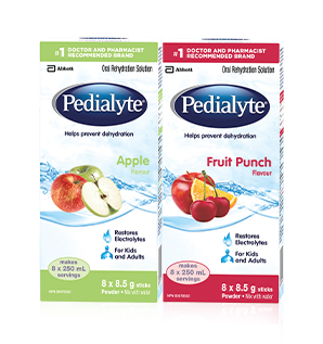 Pedialyte® Powder Packs are available in two different flavours