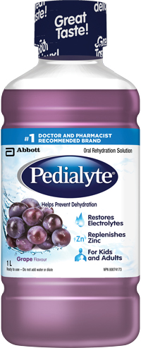 Pedialyte® in grape flavour helps kids and adults avoid dehydration