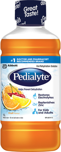 Pedialyte® in fruit flavour helps avoid dehydration and replace fluids