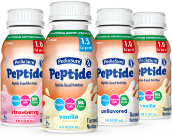 PediaSure Peptide formula products in several
different flavors to be used as peptide drinks or tube
feeding