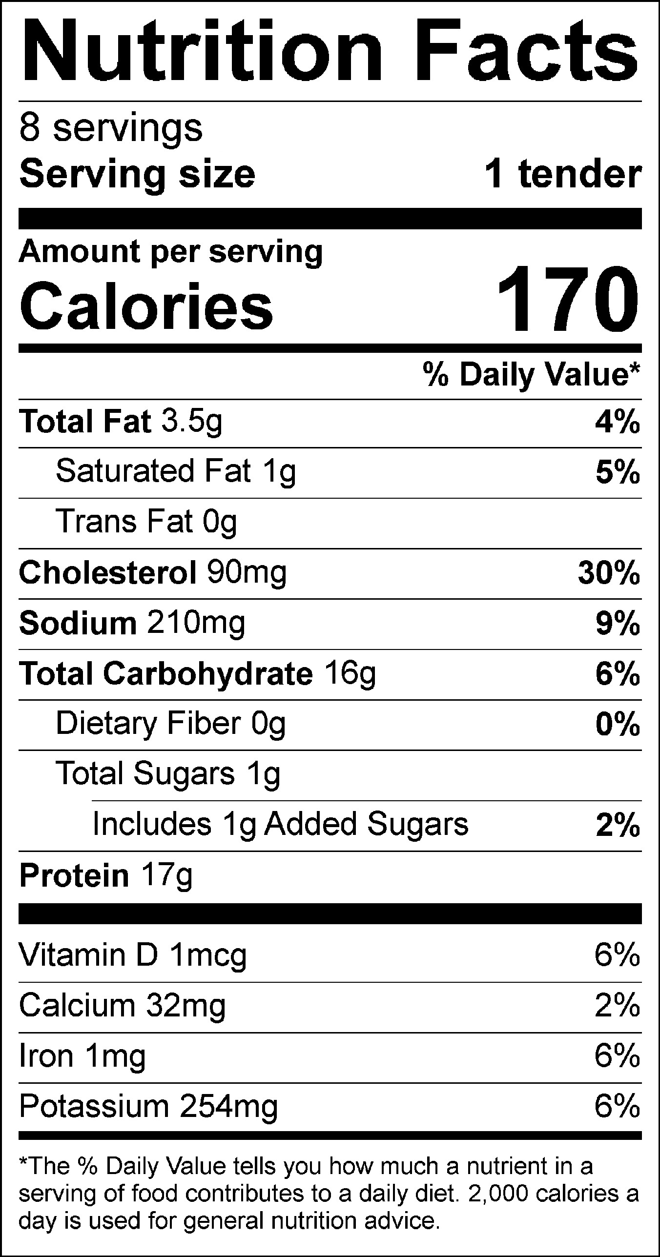 Crispy Baked Chicken Fingers (PediaSure) Label